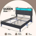 thumbnail image 2 of Queen Size Bed Frame with Adjustable Headboard, Upholstered Platform Bed with LED Lights and Charging Station, Dark Gray, 2 of 8