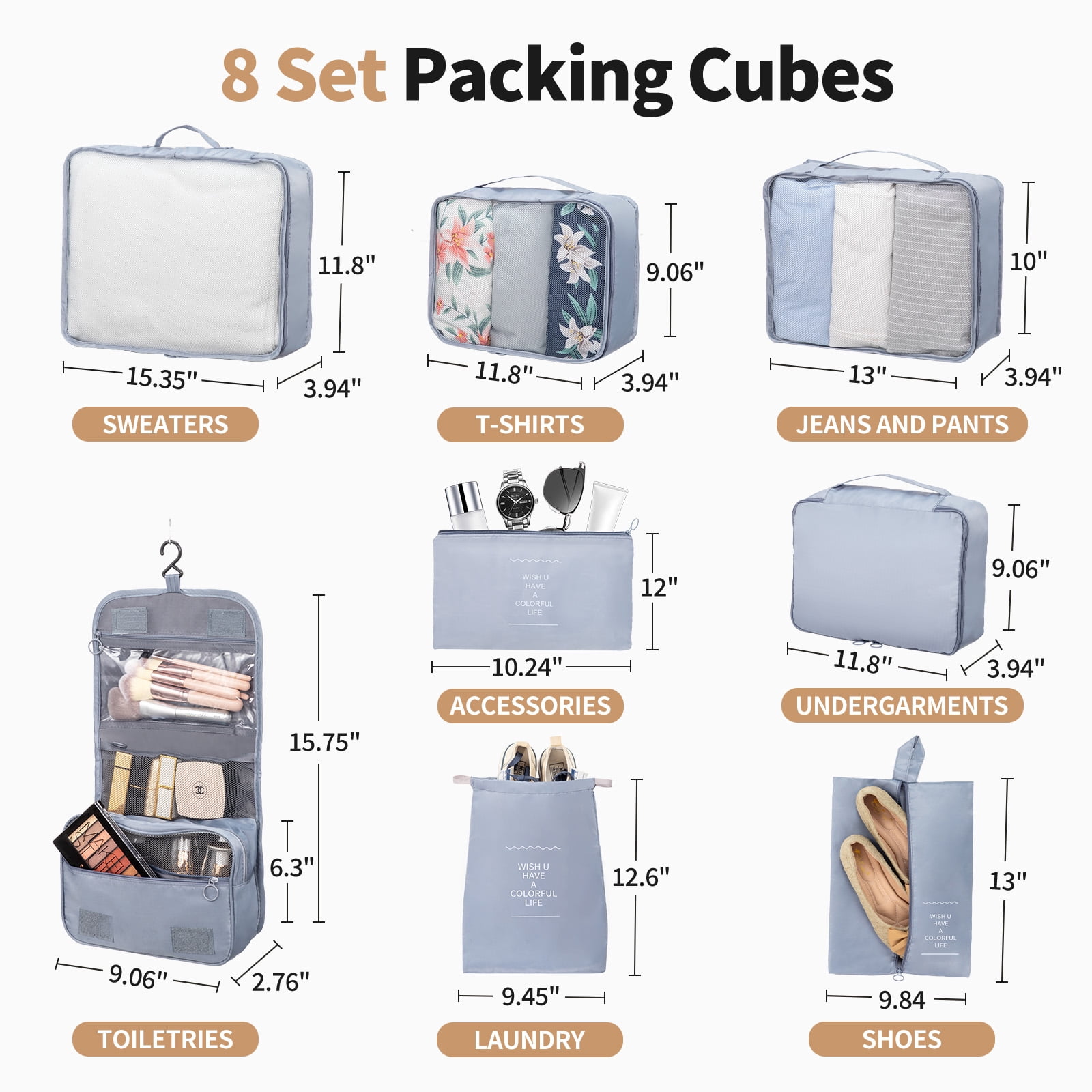 Zimtown 5-Piece Luggage Set with 8 Packing Cubes, Hard Shell Suitcase Set with Spinner Wheels Built-in TSA Lock, Black