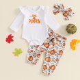 thumbnail image 2 of Mercatoo Toddler Baby Girls Halloween Clothes Set Alphabet Embroidered Long Sleeve Romper Cartoon Pants + Headband Girl Outfit, 2 of 9