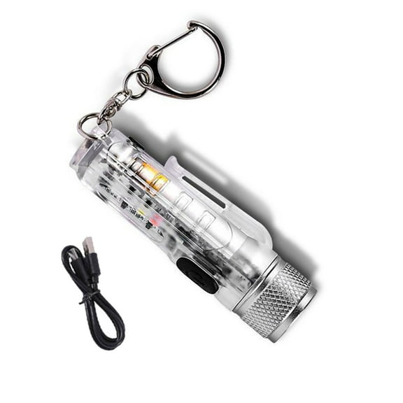 AOOOWER Small USB Rechargeable Keychain Flashlight Transparent LED Torch for Night Hiking and Camping Night Running Accessory