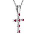 thumbnail image 2 of Dazzlingrock Collection Round Ruby & Baguette White Diamond Religious Cross Pendant for Women with 18 Inch Gold Chain (0.15 ctw, Color I-J, Clarity I1-I2) in 18K White Gold, 2 of 4