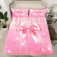 thumbnail image 3 of Feelyou Princess Bowknot Pink Twin Sheet Sets, Fashion Sequin Print Twin Fitted Sheet, Teens Kids Girls Women Flat Sheet, Super Cozy Room Decor, 3-Piece, 3 of 8