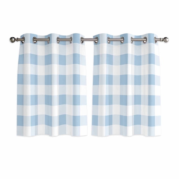 Blue Checkered Kitchen Curtains Short 54 Inch Length, Blue White Buffalo Plaid Grommet Top Bedroom Living Room Curtains, Light Filtering Cafe Curtain Drapes 2 Panels Set 84''x54''