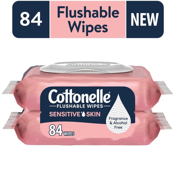 Cottonelle Fragrance Free Flushable Wet Wipes, 2 Flip-Top Packs