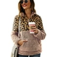 thumbnail image 1 of Pull Femme Manches Longues Demi-Zip Chaud Imprimé Léopard Patchwork Polaire, 1 of 6