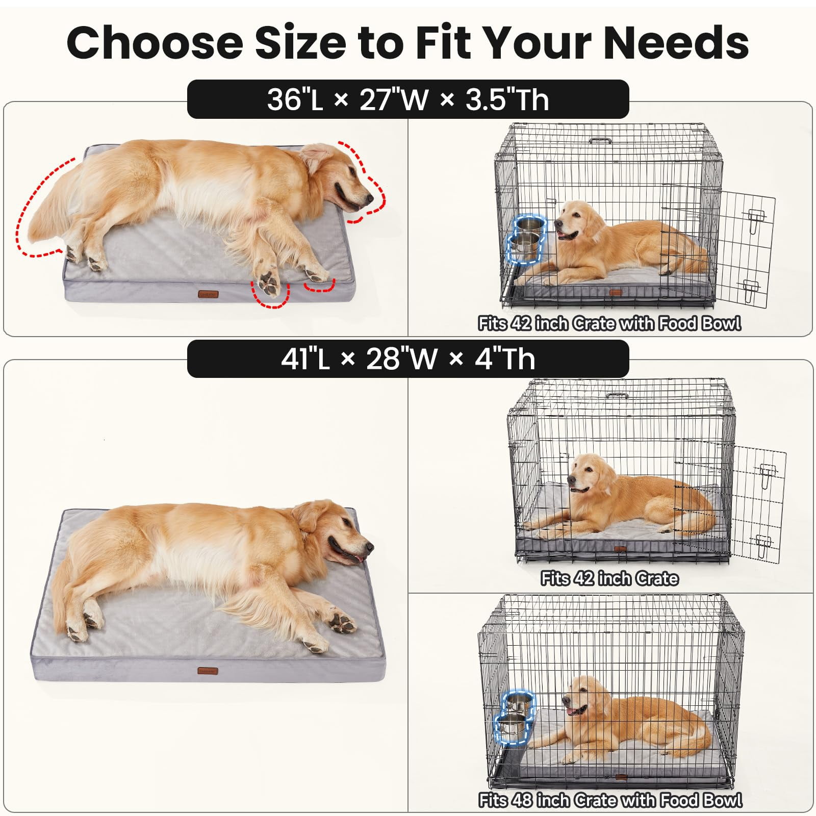 Waterproof Dog Bed For Extra Large Dogs  Machine-washable Removable Cover In Easy-clean Fabric High Density Foam & Easy-carry Handle Suitable Crate 41 Inch (gray)