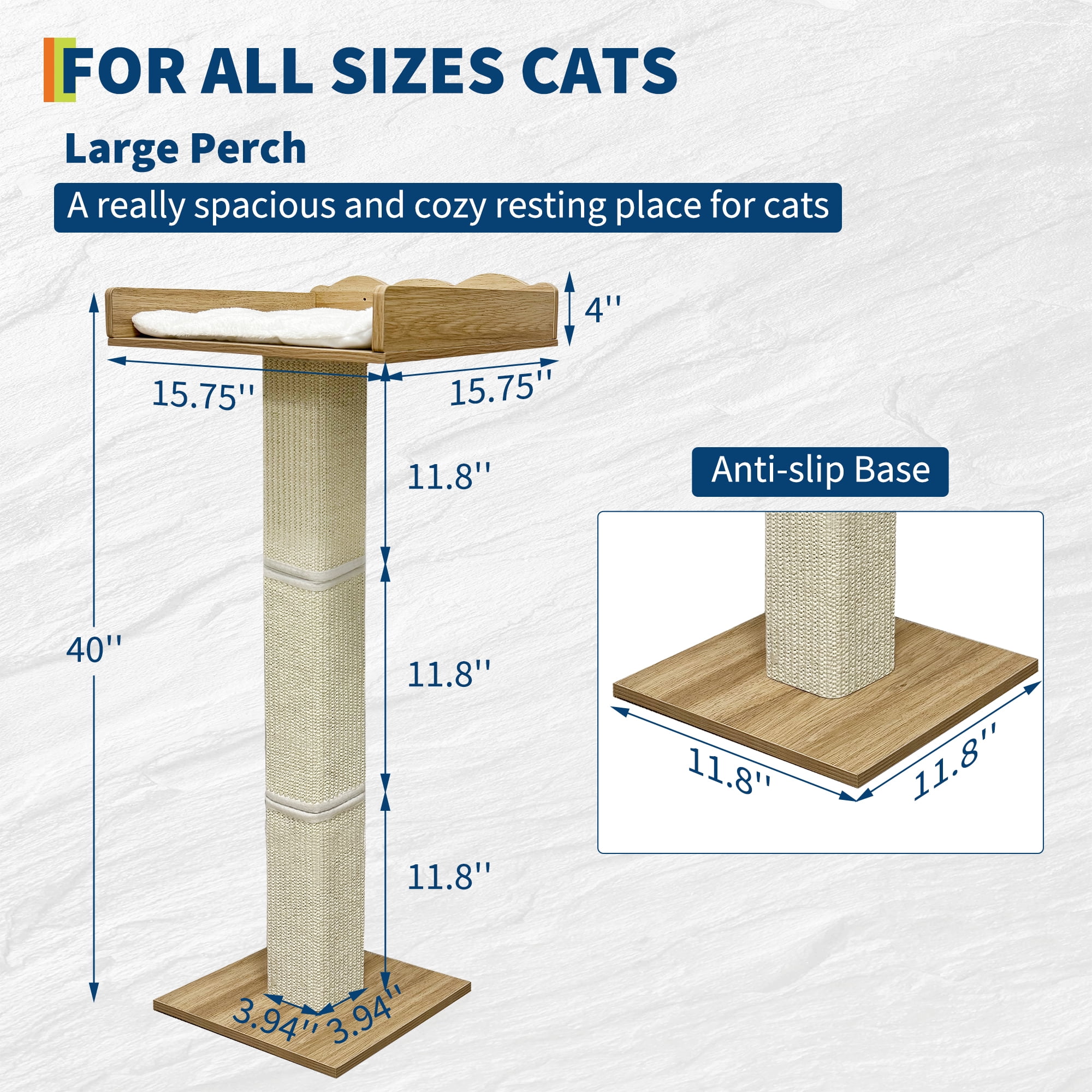Amkui 40" Tall Cat Window Perch with Scratching Posts & 2 Platforms,Cat Kitten Sisal Climbing Tree with Suction Cups,Window Cats Bed with Removable Cushion