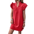 thumbnail image 2 of Mceream Shift Dress for Women Cotton Ruffle Tank Dress Stand Collar Mini Dress Solid Color Casual Summer Vacation Tunic Dress for Beach Red XL, 2 of 6