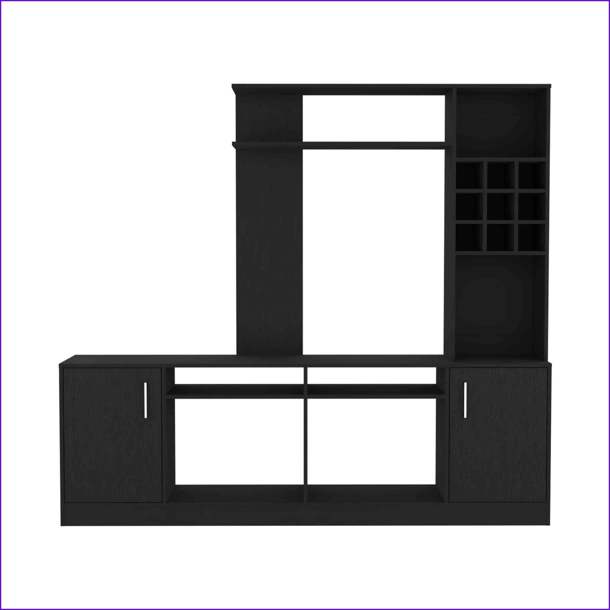 TV Furniture, Modern Black Entertainment Center with 6 External Shelves & Double Door Cabinet, Fits TVs Up to 37" | Particle Board | Primary Living Space