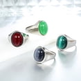 thumbnail image 2 of PAURO Oval Green Gemstone Rings for Men Stainless Steel Simple Wedding Band Party Ring Silver Size 11, 2 of 3