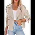 thumbnail image 3 of Chaqueta Gabardina Informal Holgada de Larga con Doble Botonadura y Solapa con Muescas para Mujer, con Bolsillos. Beige XL, 3 of 8