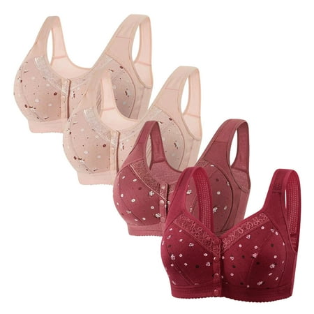 Tao Tao 4 Pack Daisy Bras For Women Front Button Snaps Closure Wireless Cotton Bra For Seniors Sports Bra Push Up Bra Wire Free Bras Convenient Plus Size Bras Pink L