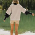 thumbnail image 4 of Ladies' Loose and Comfortable Contrasting Color Design with Lantern Sleeves Semi High Neck Long Sleeve Hoodie for Fashion,Black,L, 4 of 6