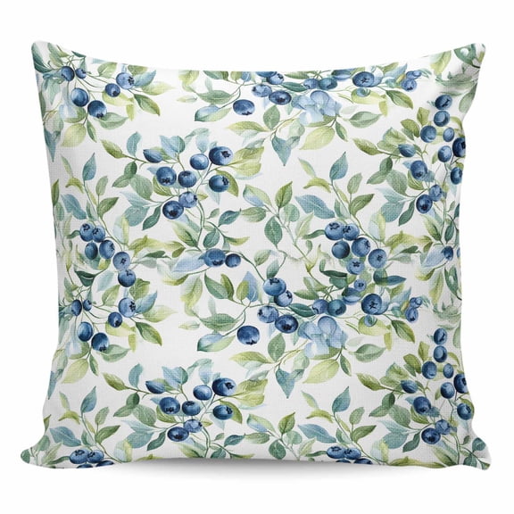 Throw Pillow Covers 20x20 Inch, Blueberrys Leaves Decorative Pillow Cases for Couch Sofa Bed, Country Green Botanical Plants Cotton Linen Square Home Decor Pillowcases with Hidden Zipper