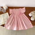 thumbnail image 4 of Mercatoo Girl's Solid Color Fly Sleeve Dress 𝐅lutter 𝐑uffle 𝐇em A-Line Su𝐧dress Casual Swing Midi P𝐚rty Dress for Kids, 4 of 4
