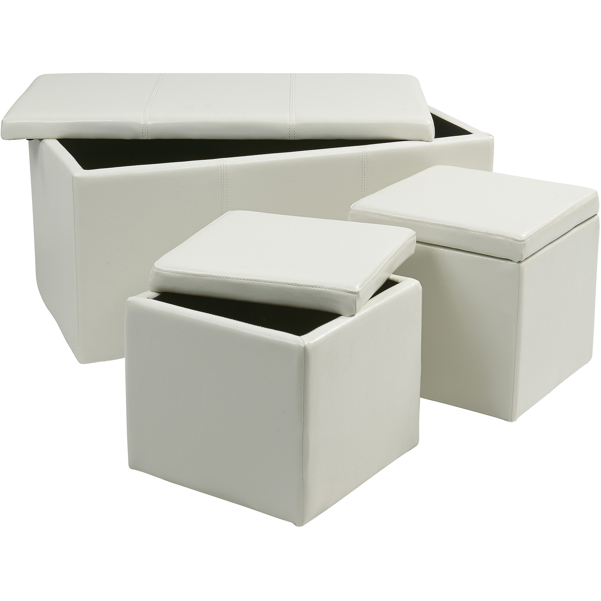 Vinyl 3Piece Storage Ottoman Set