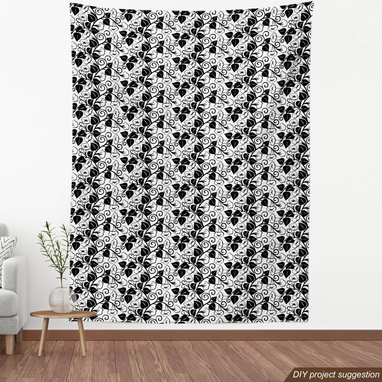 Ambesonne Black and White Fabric by The Yard Abstract Monochrome Morning Glory Flourish Contrast Botanical Silhouettes Upholstery Fabric for Dining Chairs Home