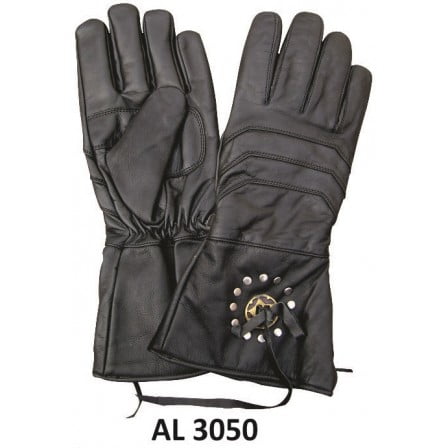 Motorcycle Top Quality Leather Motorcycle Lined gauntlet Gloves With Concho