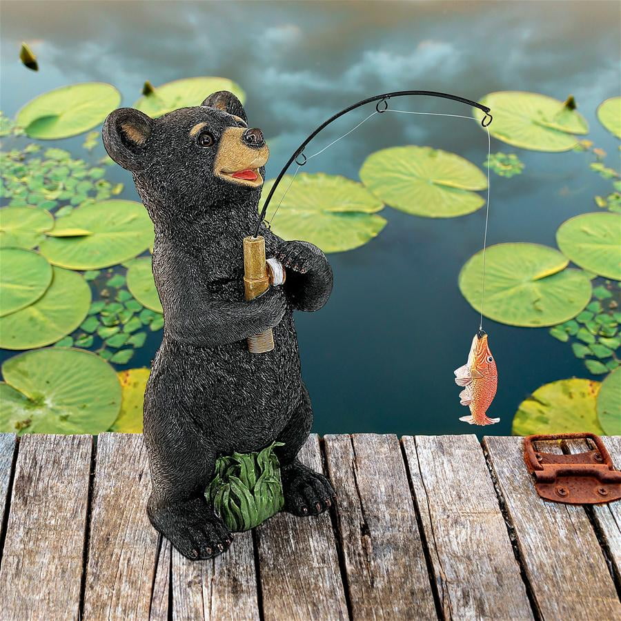 Design Toscano Hooked on Fishing, Fisherman Black Bear Statue