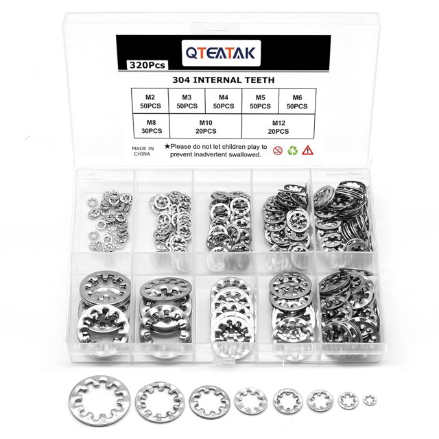 GFDYREE 320 Pcs Rondelles de Verrouillage en Acier Inoxydable 304, Rondelle Interne en Étoile, 8 Tailles de Rondelles à Ressort Ondulé, Kit d'Assortiment M2.5 M3 M4 M5 M6 M8 M10 M12, Argent