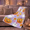thumbnail image 5 of Whimsical Kawaii Halloween Jack-O-Lantern Pumpkins, Festive Halloween Scene, Warm Flannel Blanket for Living Room and Family Room, Art Lovers Halloween Gift, Festive Home Decor, 5 of 7