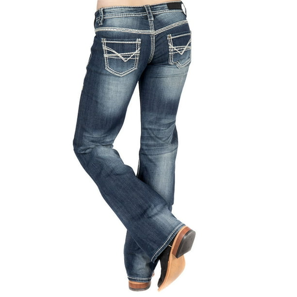 Rock Roll Cowgirl Rock N Roll Cowgirl Womens Rock Roll Cowgirl Midrise Bootcut Riding Jean 25 34 Dark Vintage Walmart Com Walmart Com