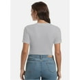 thumbnail image 7 of Women's Crew Neck Ribbed Fitted Shirt Basic Short Sleeves Summer T Shirt Tops, 7 of 7