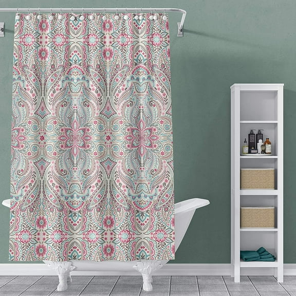 Printed Canvas Shower Curtain Polyester Beautiful Paisley Design 70" x 70" - Annabelle