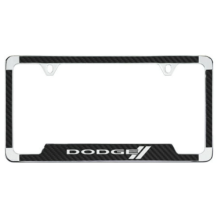 Dodge Stealth Carbon Fiber Hood - Dodge wordmark Black Carbon Fiber inlay Zinc Metal License Frame Holder 2 Hole