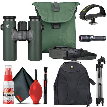 Swarovski 10x30 CL Companion Binocular (Green Urban Jungle Accessories Package) + Padded Backpack + Flashlight + 6FT Tripod + Binocular Tripod Adapter + 6Ave Cleaning Kit
