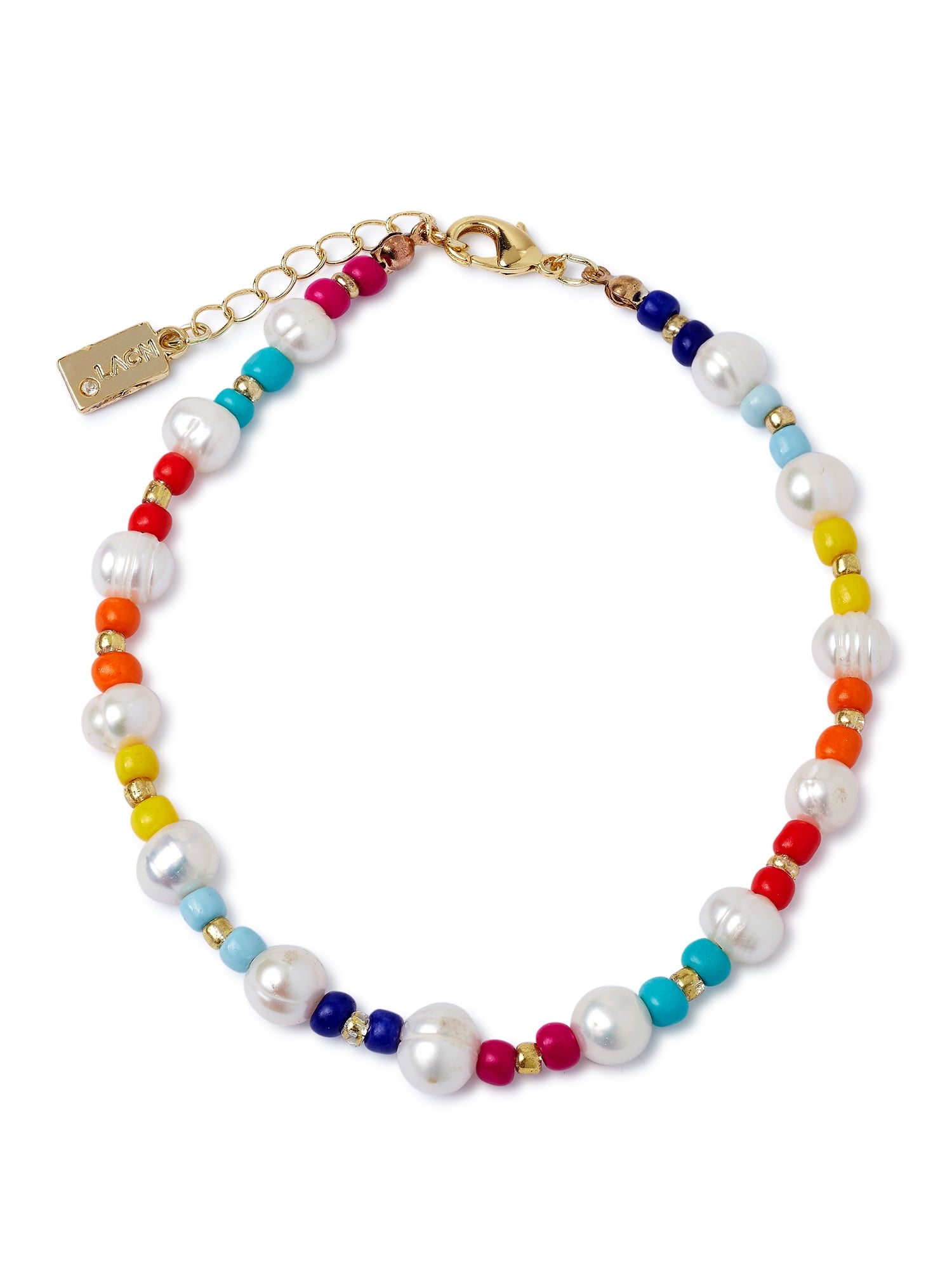 Scoop Women’s 14KT Gold Flash-Plated Multi-Color Faux Pearl Anklet