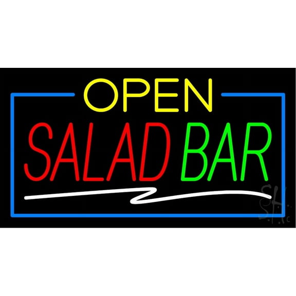 Open Salad Bar LED Neon Sign 13 x 24 - inches, Clear Edge Cut Acrylic Backing, with Dimmer - Bright and Premium built indoor LED Neon Sign for Bar decor.