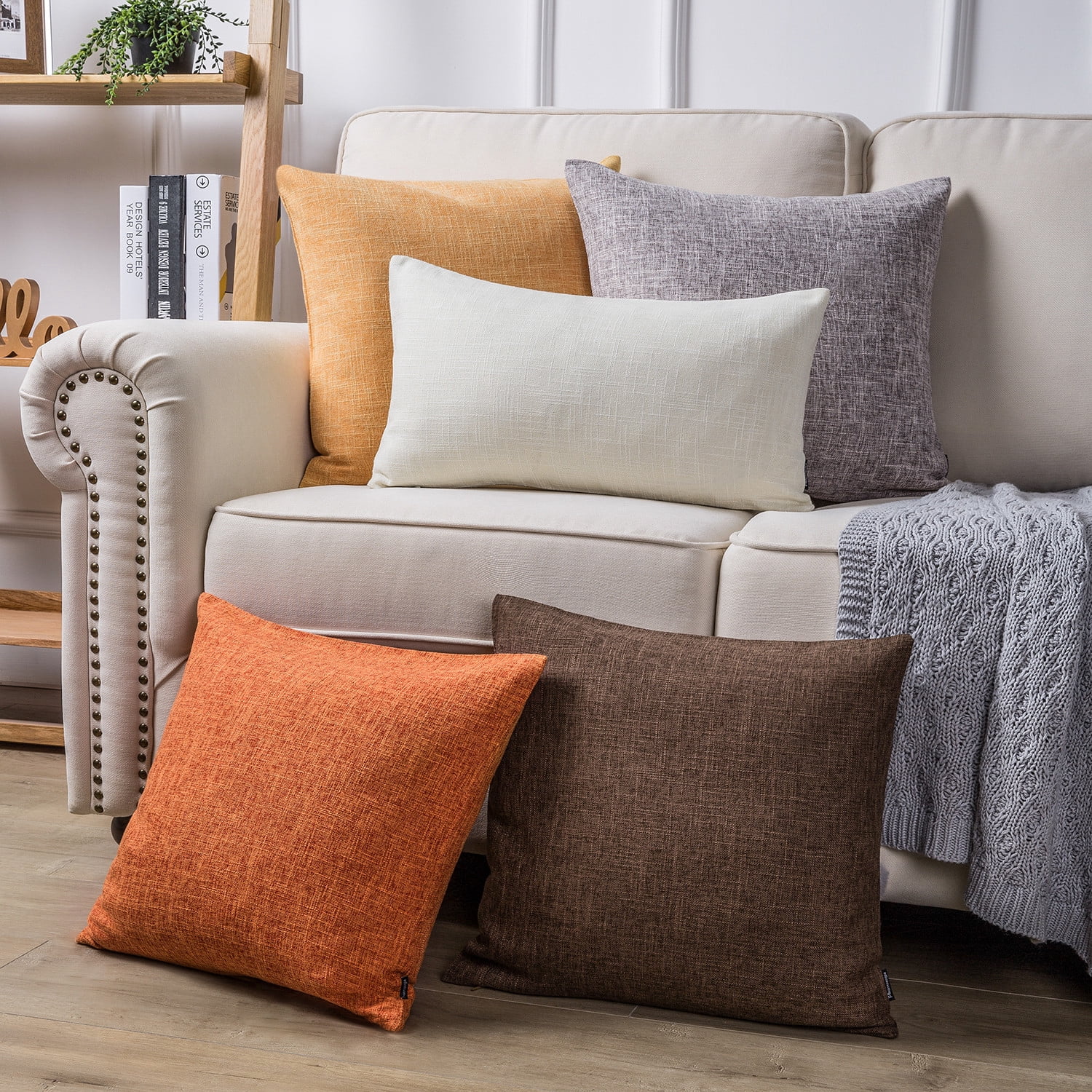 Phantoscope Textural Faux Linen Series Square Decorative Throw Pillow Cusion for Couch, 18" x 18", Purple, 2 Pack