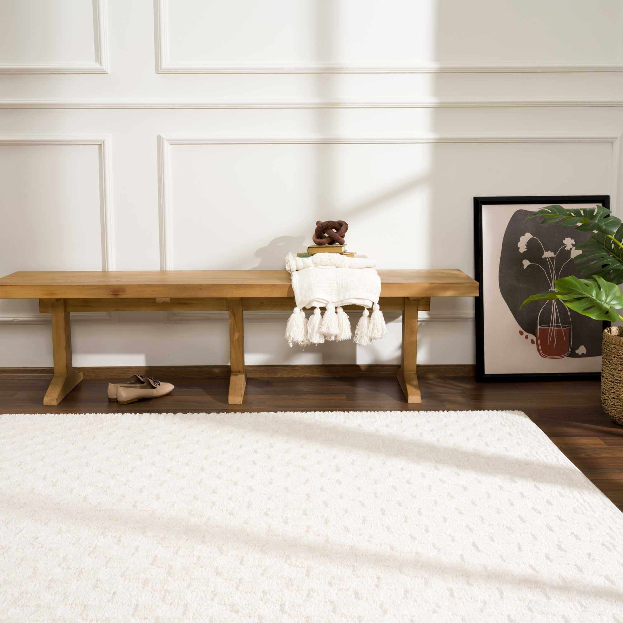 Hauteloom Leryn Living Room, Bedroom Area Rug - Checkered, Solid - High Pile - Rose Cream - 6'7" x 9'
