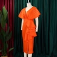 thumbnail image 5 of AURA Plus Size Summer V Neck Ruffle Evening Dress Elegant High Waist Beaded Banquet Party Gown XL XXXL, 5 of 10
