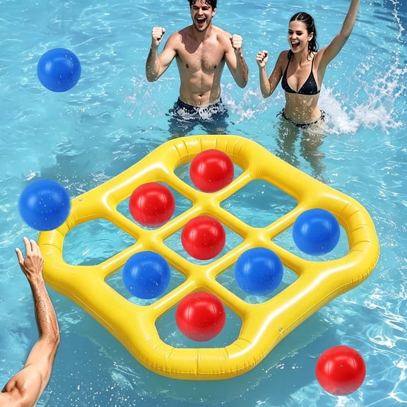 KiddiTouch Pool Float Toys, Inflatable Tic Tac Toe Game with 10 Tossing Balls, Outdoor Family, Party, Beach Games for Adults