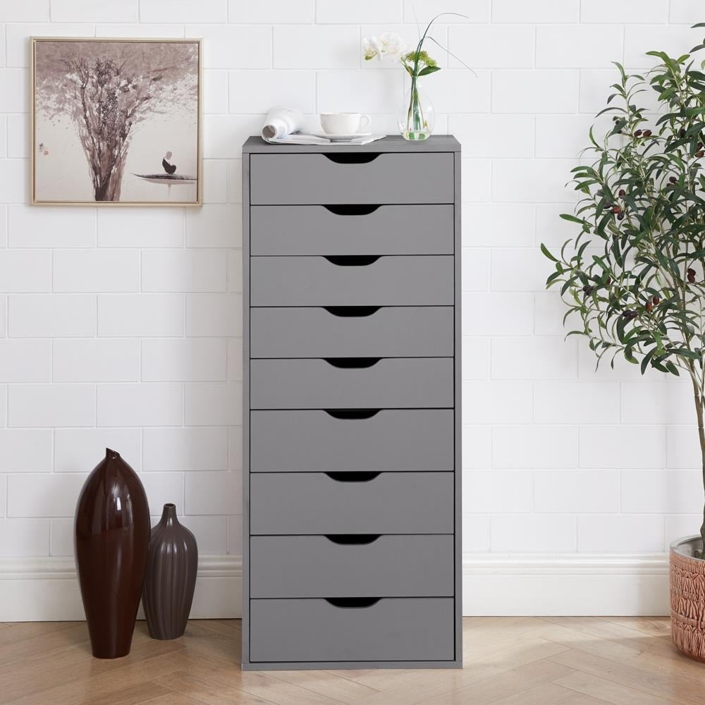 9-Drawer Office Rolling File Storage Cabinet, Mobile Desk Filing Drawer Chest Unit, Wooden Craft Storage for Home, Office Grey
