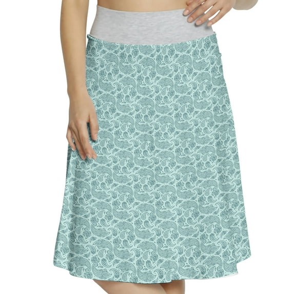 Women's Paisley Oriental Pattern Persian A-line Printed Skirt Casual Wear, L, Turquoise and Teal, by Ambesonne