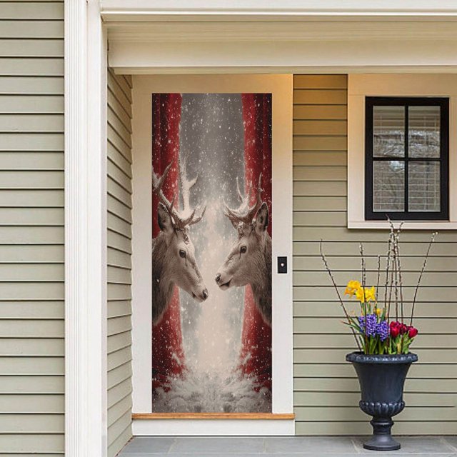 Panneau de Porte Vache Tapisserie Décorative Rideau de Fête de Noël Festif pour Porte d'Entrée et Entrée