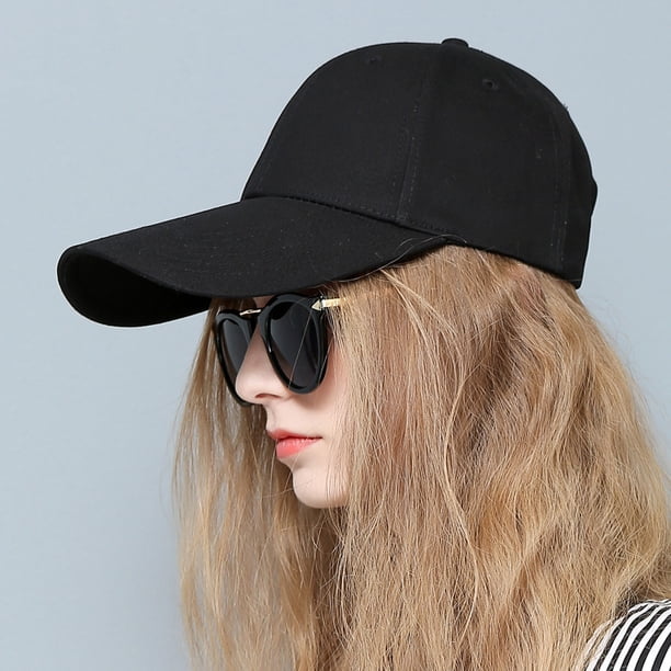 Xiao Hua Gorra de béisbol ajustable de color sólido para hombres y mujeres con ala extra larga y correa diagonal de 11 cm (negra)