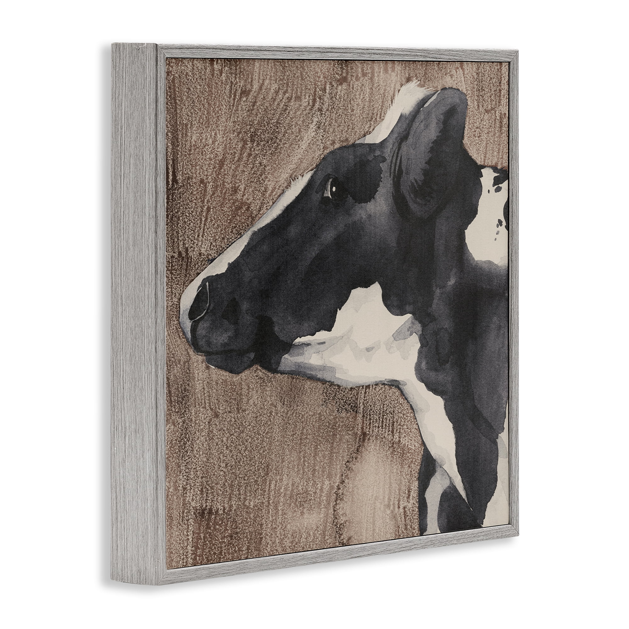 Stupell Industries Rustic Cow Looking Left Animals & Insects Painting Gray Framed Art Print Wall Art, 12 x 12