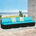 thumbnail image 2 of Superjoe 4 Piece Patio Black Wicker Armless Sofa, Outdoor Sectional Loveseat, Additional Furniture Set with Removable Turquoise Cushions, 2 of 7