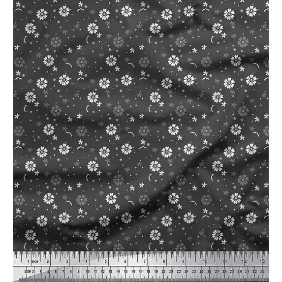Soimoi Cotton Poplin Fabric Dot,Star & Floral Shirting Printed Fabric 1 Yard 56 Inch Wide