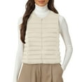 thumbnail image 2 of Women's Lightweight Down Vest, Sleeveless Quilted Puffer Jacket with Cotton Blend Shell, Warm Winter Insulated Vest, Slim Fit Casual Sleeveless Coat for Women, Cold Weather Thermal Vest Beige XXL, 2 of 4