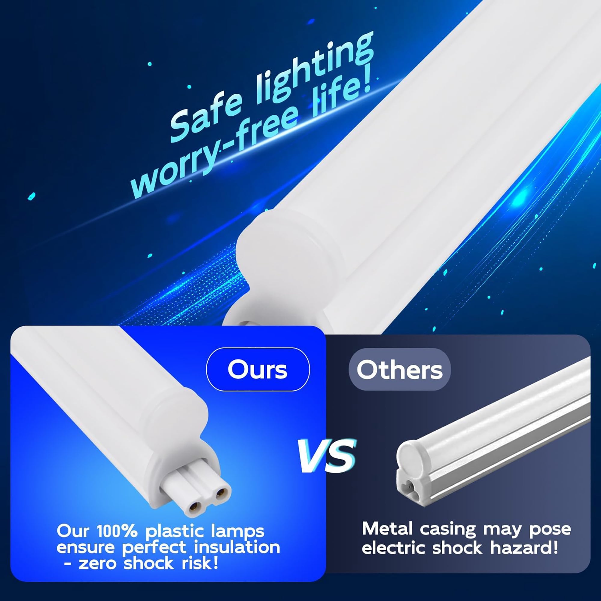 Hlite 6-Pack T5 LED Shop Light, 4FT 22W 2200LM 6500K Daylight, Plug in/Hardwire, Linkable Utility Light for Garage, Warehouse, Workshop, Under Cabinet