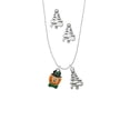 thumbnail image 2 of Delight Jewelry Silvertone Small Leprechaun with Bow Tie Silver tone Zig Zag Christmas Tree Charm Necklace and Stud Earrings, 2 of 4