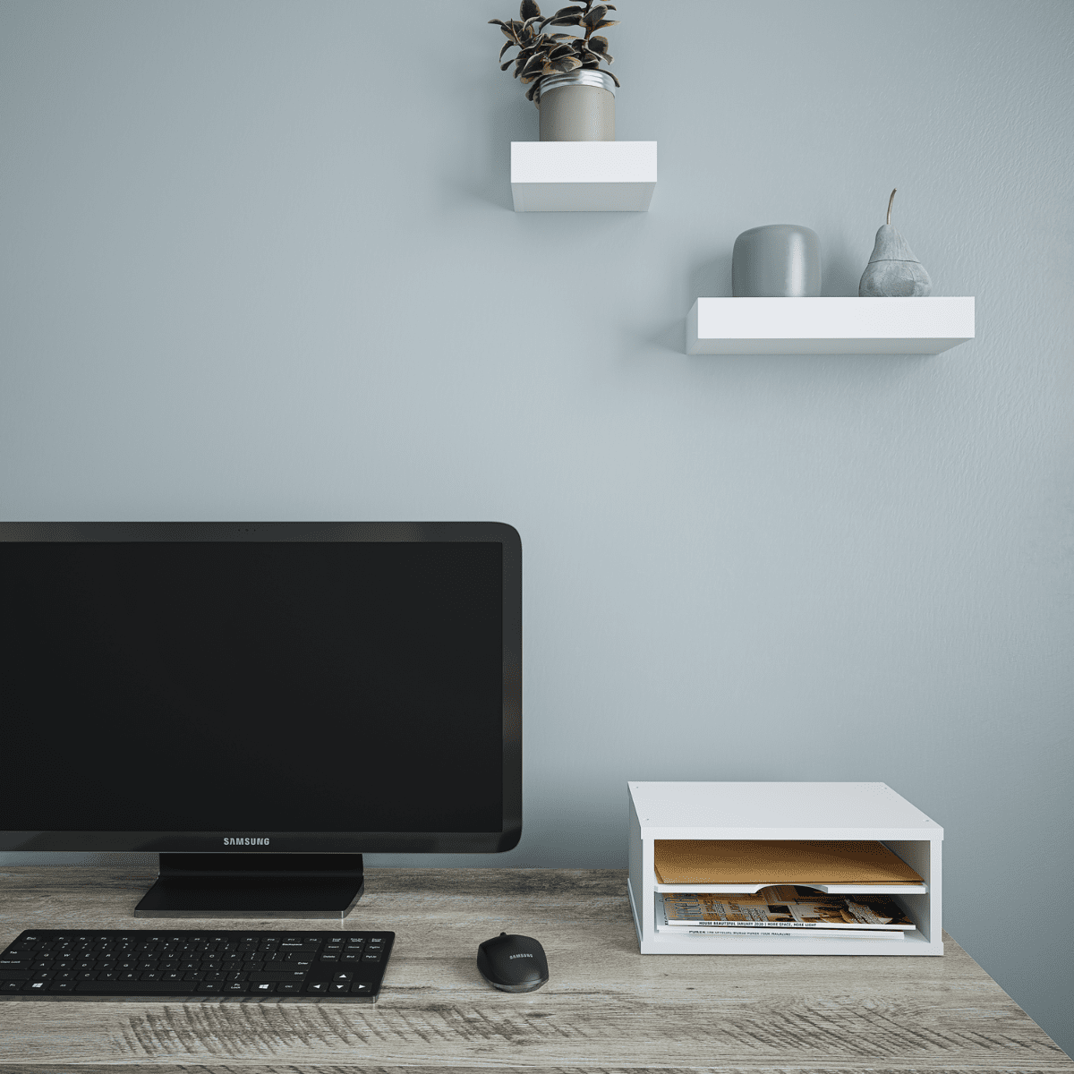 2 Tier Desk Organizer with Drawer Ballucci Color: White