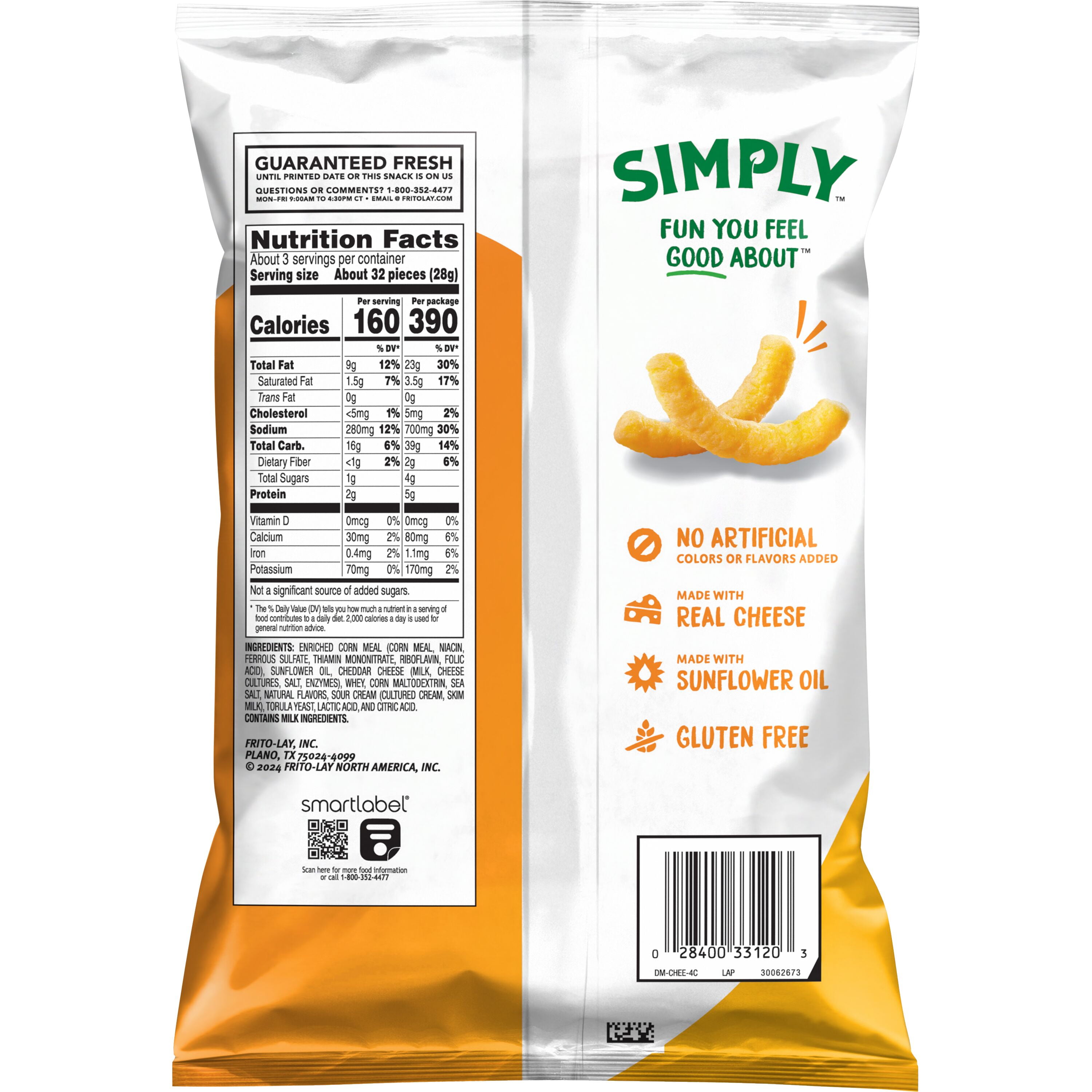 Cheetos Simply Puffs White Cheddar Cheese Flavored Puffed Snacks, 2.5 oz Bag