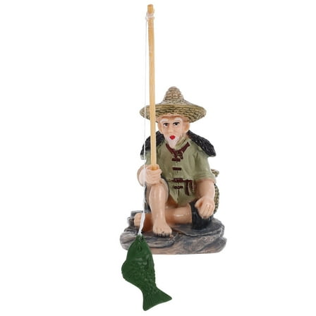 GAXIRE Miniature Fisherman Figurine Realistic Appearance PVC Decor for Aquarium Enthusiasts 1 Set