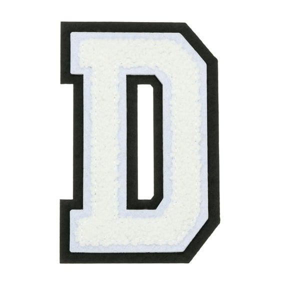 4" Chenille Letter Patches,White Chenille Initial A-Z Patches (Letter D)